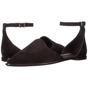 Nine West Oriona Leather Suede Pointed Ankle Strap Ballet Flats